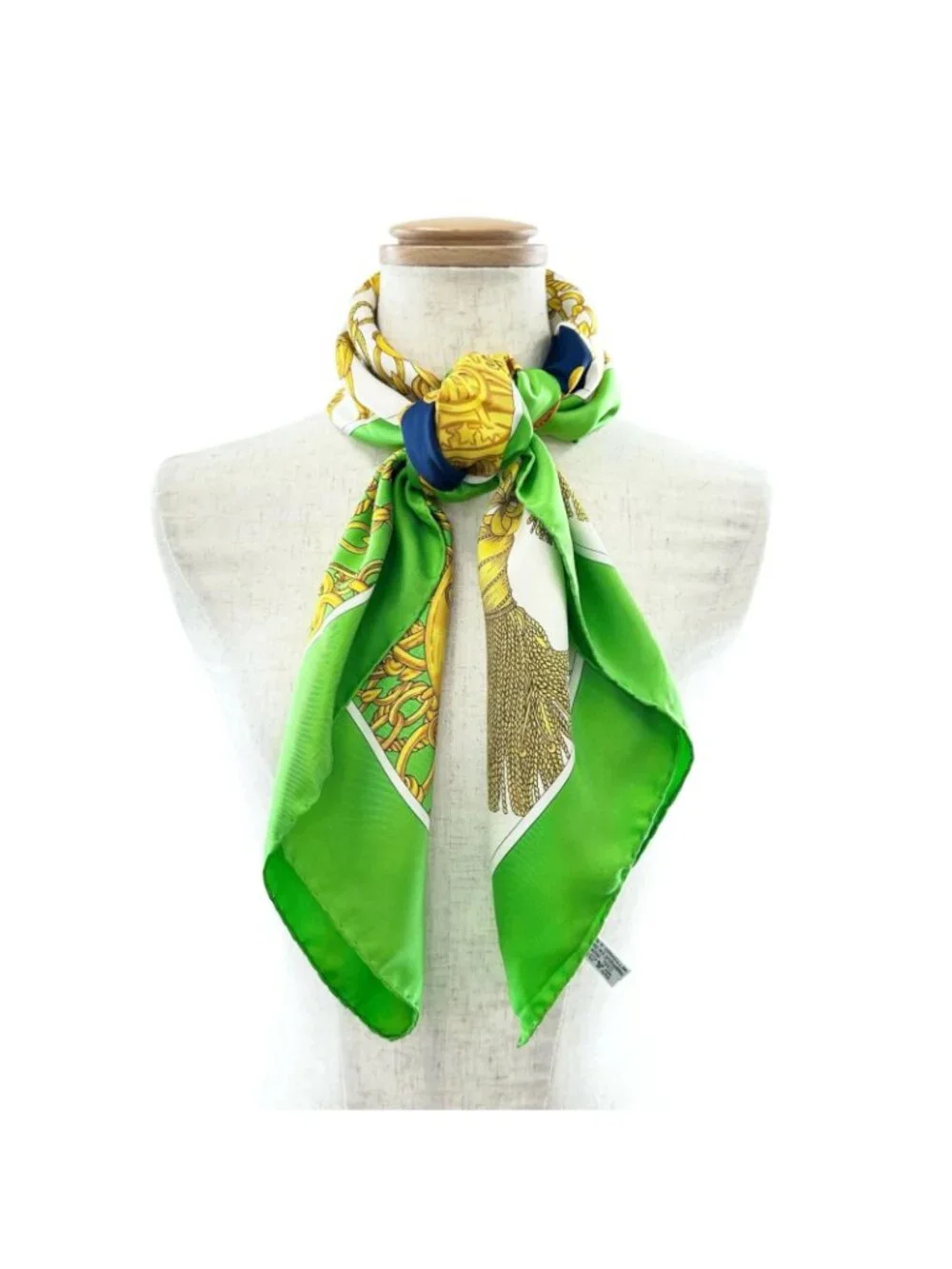 Celine Chain Coin All Over Print Silk Green Gold Scarf